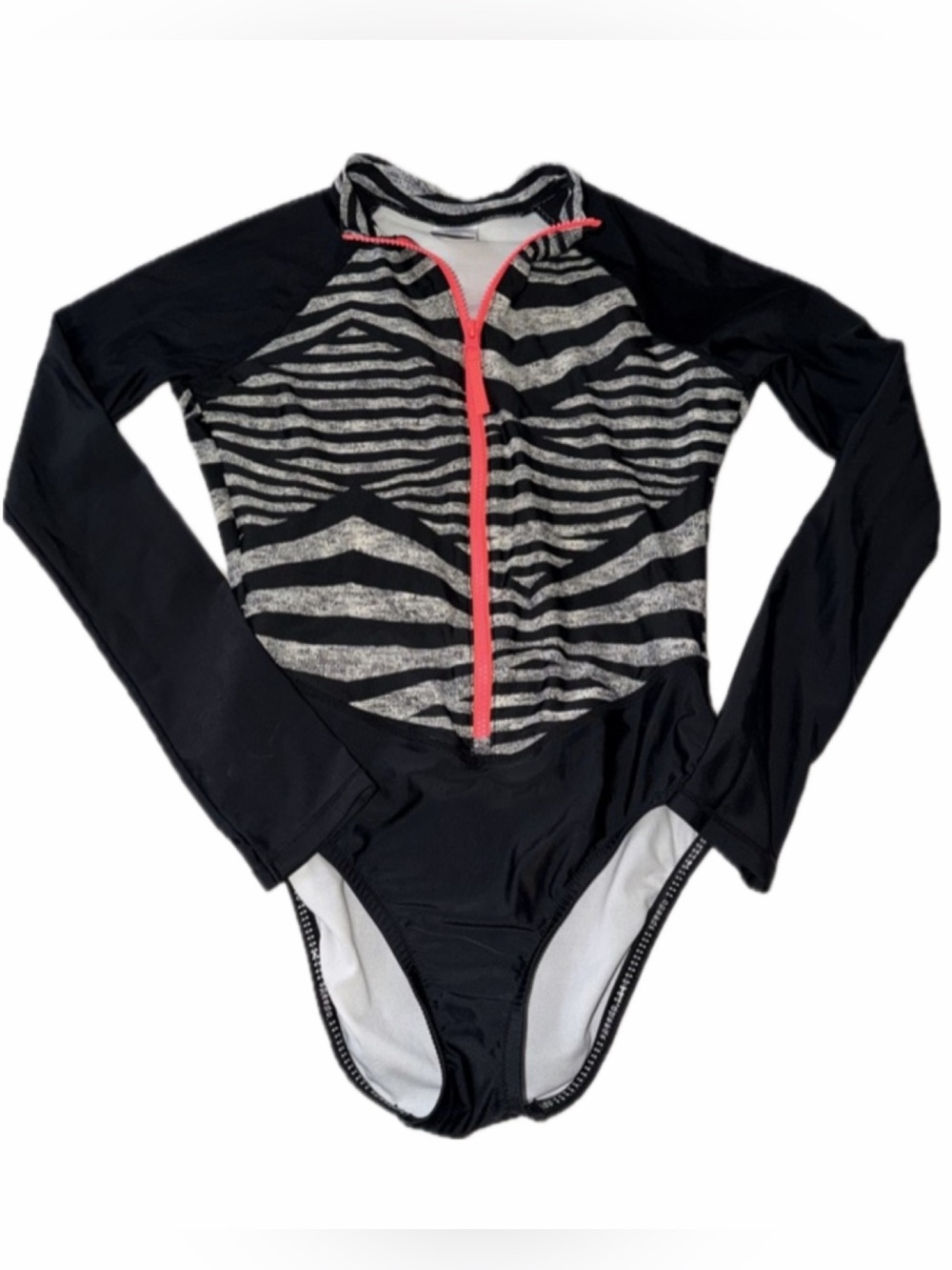 Speedo Black & Gray Long Sleeve Front-Zip One-Piece with Coral Zipper